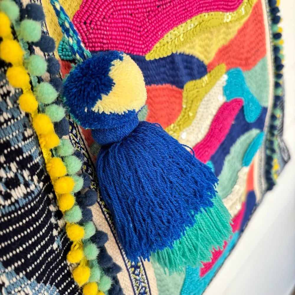 America & Beyond Daphne Embellished Multi Colored Hand Beaded Tote
